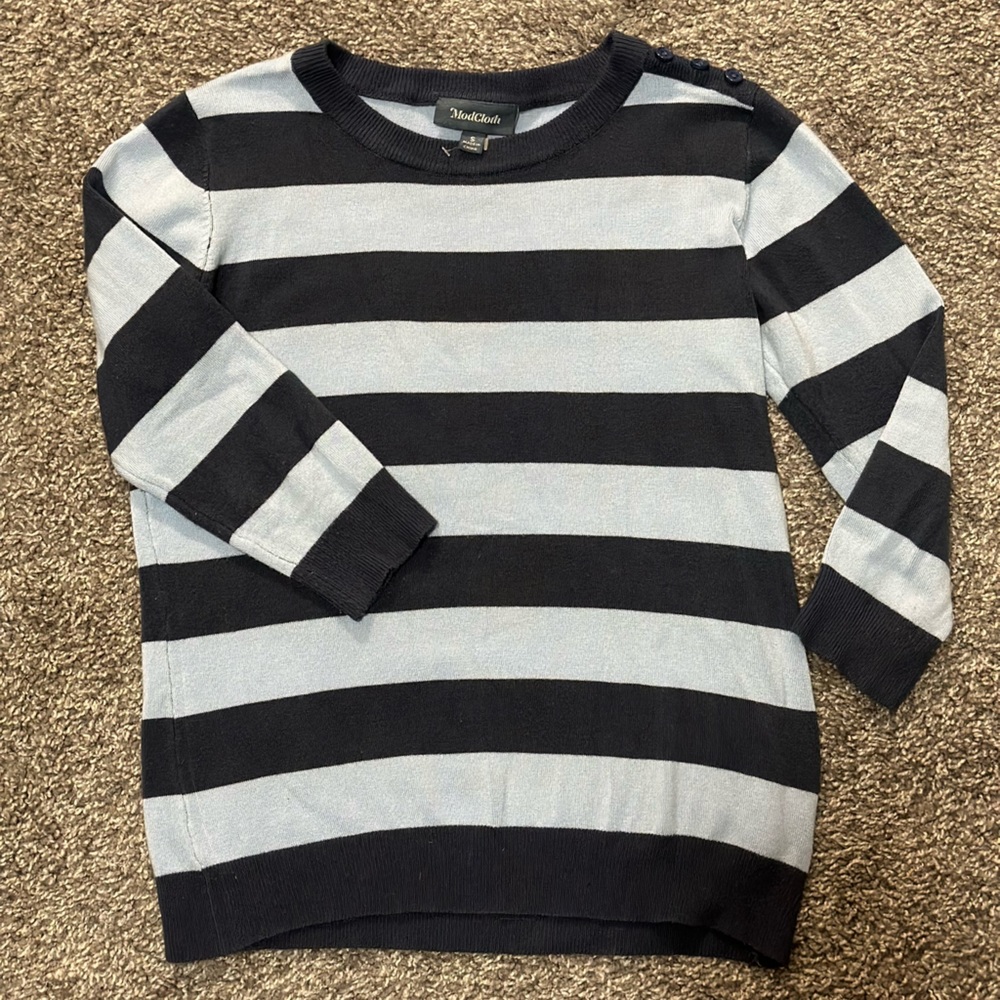 BEST OFFER ModCloth Quarter Sleeve Striped Blue Sweater Buttons On Shoulder